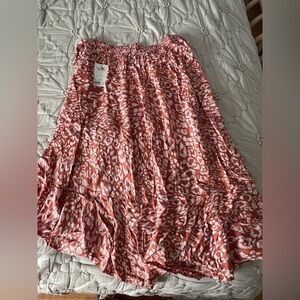 Mango High Low Skirt in Coral and White